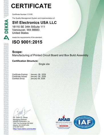 SVI Electronics USA LLC ISO 9001